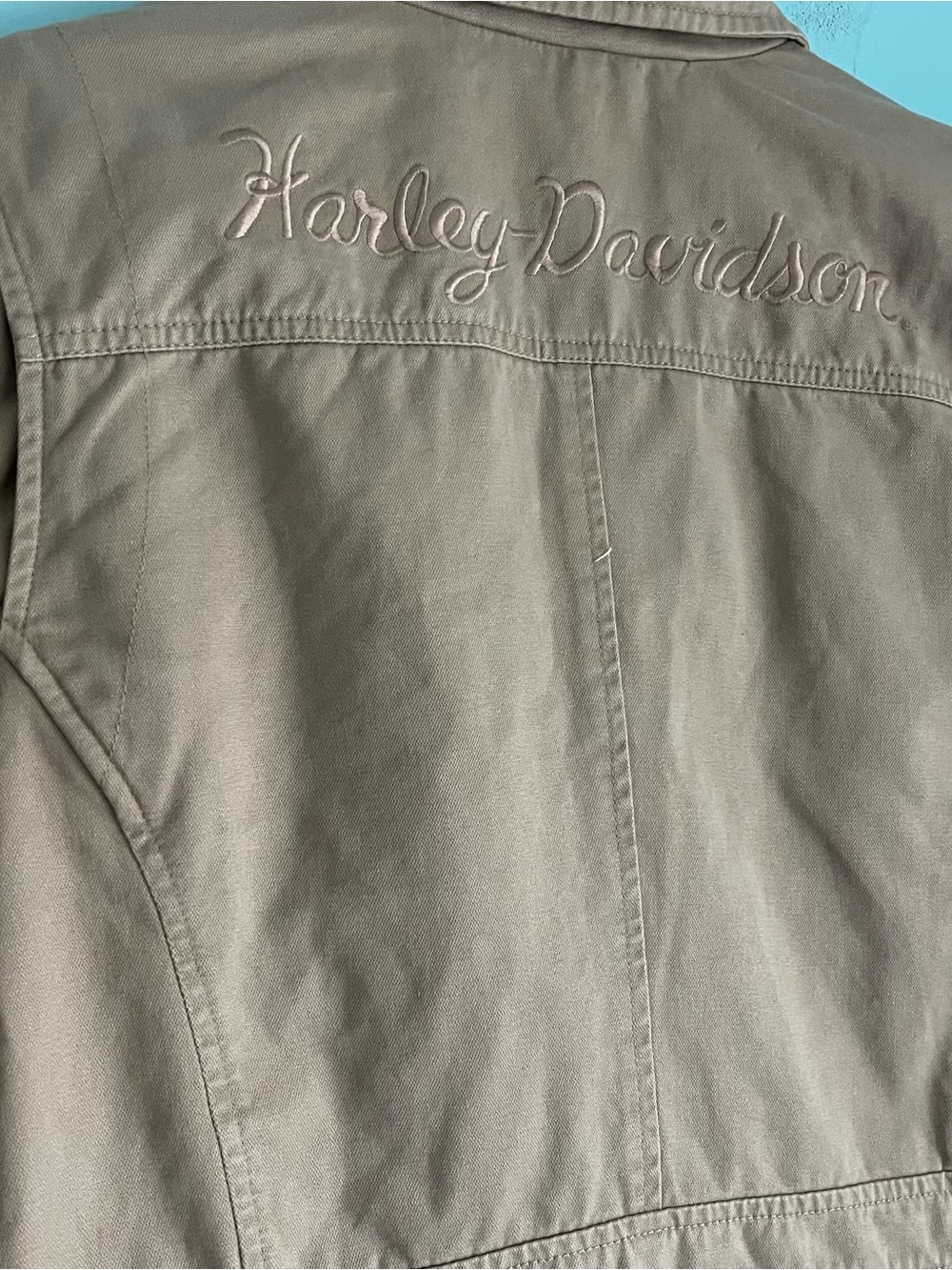 Harley-Davidson Tan Canvas Motorcycle Riding Jacket XL Spring Utility Graphic - Picture 13 of 16